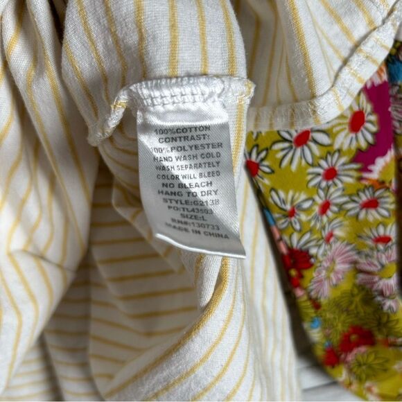 Umgee Cotton Yellow Stripe With Contrast Balloon Sleeves T-shirt Top L - Picture 8 of 8